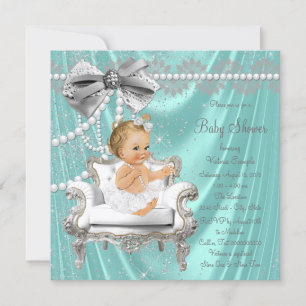 Turkoois Blauwe Parel Stoel Meisje Baby Shower Uit Kaart