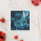 Turkoois Blauwe Pauw Maskerade Feest Servetten (Insitu)