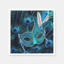 Turkoois Blauwe Pauw Maskerade Feest Servetten