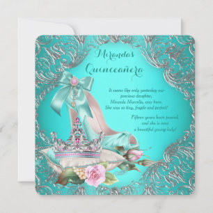 Turkoois Blauwe Prinses Tiara Quinceanera Kaart