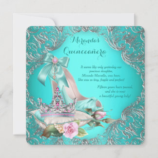 Turkoois Blauwe Prinses Tiara Quinceanera Kaart