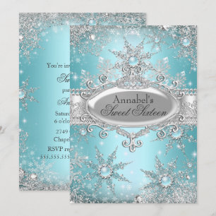 Turkoois Blauwe Prinses Winter Wonderland Sweet 16 Kaart