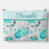 Turkoois blauwe rozen, grijze strepen en monogram etui (Achterkant)