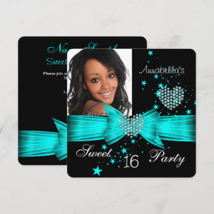 Turkoois Blauwe Sweet 16 Verjaardagsfeest Diamant  Kaart