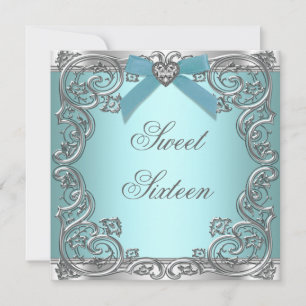 Turkoois Blauwe Sweet 16 Verjaardagsfeestje Kaart