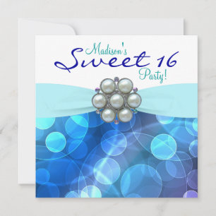 Turkoois Blauwe Sweet 16 Verjaardagsfeestje Kaart