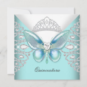 Turkoois Blauwe Vlinder Tiara Quinceanera 15de Fee Kaart