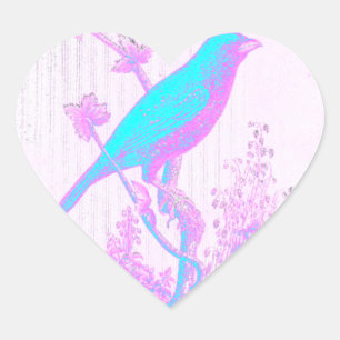 Turkoois Blauwe Vogel, lichtroze, paars, zwart Hart Sticker