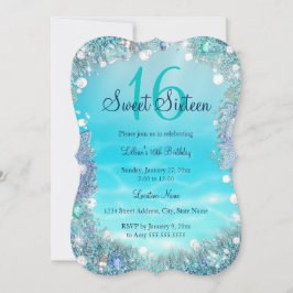 Turkoois Blauwe Water Oceaan Parels Sweet 16 Feest Kaart