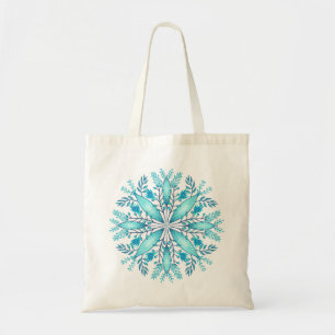 Turkoois Blauwe Winter Sneeuwvlok Bloem  Tote Bag