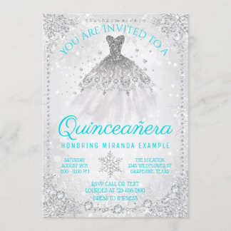 Turkoois Blauwe Winter Wonderland Quinceanera Kaart