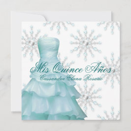 Turkoois Blauwe Winter Wonderland Quinceanera Kaart