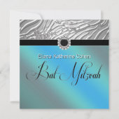 Turkoois Blauwe Zebra Bat Mitzvah Kaart (Voorkant)