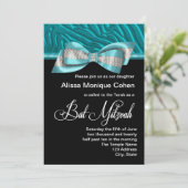 Turkoois Blauwe Zebra Bat Mitzvah Uitnodiging (Staand voorkant)