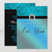 Turkoois Blauwe Zebra Bat Mitzvah Uitnodigingen (Voorkant / Achterkant)