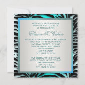 Turkoois Blauwe Zebra Bat Mitzvah Uitnodigingen (Achterkant)