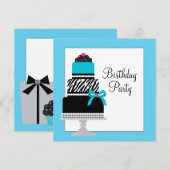 Turkoois Blauwe Zebra Cake Cupcake Verjaardagsfees Kaart (Voorkant / Achterkant)