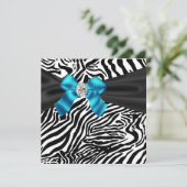 Turkoois Blauwe Zebra Feest Uitnodiging (Staand voorkant)