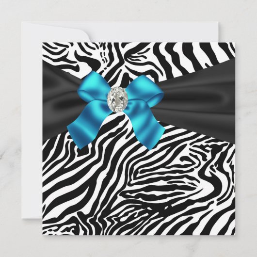 Turkoois Blauwe Zebra Feest Uitnodiging (Voorkant)