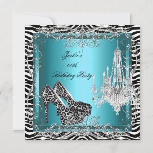 Turkoois Blauwe Zebra Luipaard Print Feest Schoene Kaart
