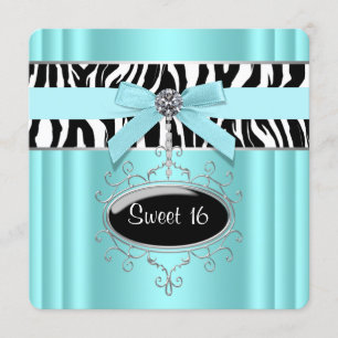 Turkoois Blauwe Zebra Sweet 16 Verjaardagsfeestje Kaart