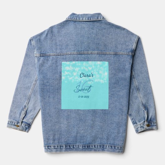 Turkoois blauwgroen agaat zoet 16 jarig toevoegen  denim jacket (Achterkant)