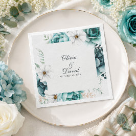 Turkoois Bloemen Bruiloftservetten Servet