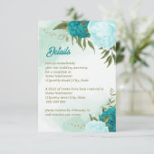 Turkoois bloemen groene bladeren informatiekaartje (Staand voorkant)