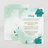 Turkoois bloemen groene bladeren informatiekaartje (Voorkant / Achterkant)