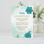 Turkoois bloemen groene bladeren informatiekaartje (Staand voorkant)