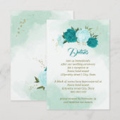 Turkoois bloemen groene bladeren informatiekaartje (Voorkant / Achterkant)