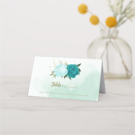 Turkoois bloemen groene bladeren plaatskaartje