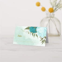 Turkoois bloemen groene bladeren plaatskaartje