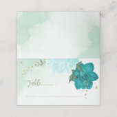 Turkoois bloemen groene bladeren plaatskaartje (Buitenkant ongevouwen)