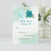 Turkoois bloemen groene bladeren RSVP kaartje (Staand voorkant)