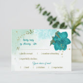Turkoois bloemen groene bladeren RSVP kaartje (Staand voorkant)
