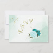 Turkoois bloemen groene bladeren RSVP kaartje (Achterkant)