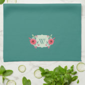 Turkoois Bloemend Hand Monogram Keukenhanddoek  (Gevouwen)