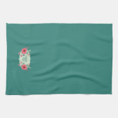 Turkoois Bloemend Hand Monogram Keukenhanddoek  (Horizontaal)