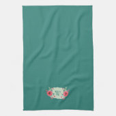 Turkoois Bloemend Hand Monogram Keukenhanddoek  (Verticaal)