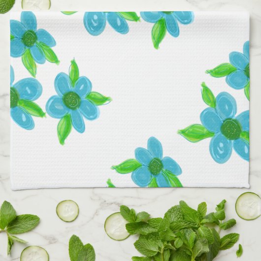 Turkoois bloemig patroon theedoek (Gevouwen)