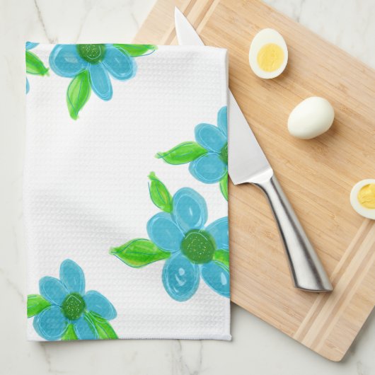Turkoois bloemig patroon theedoek (Quarter Fold)