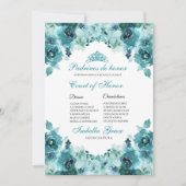 Turkoois bloemstuk Quinceanera hof van eer uitnodi Kaart (Voorkant)