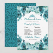 Turkoois bloemstuk Quinceanera hof van eer uitnodi Kaart (Voorkant / Achterkant)