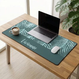 Turkoois Boho Tropisch Blad Eigen Naam Monogram Bureaumat