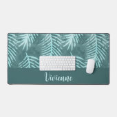 Turkoois Boho Tropisch Blad Eigen Naam Monogram Bureaumat (Keyboard & Muis)