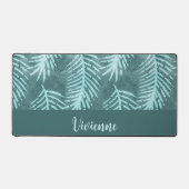 Turkoois Boho Tropisch Blad Eigen Naam Monogram Bureaumat (Voorkant)