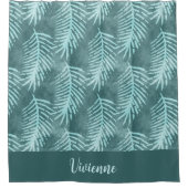 Turkoois Boho Waterverf Tropisch Blad Monogram Douchegordijn (Voorkant)