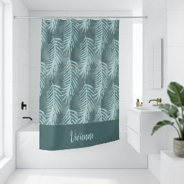 Turkoois Boho Waterverf Tropisch Blad Monogram Douchegordijn