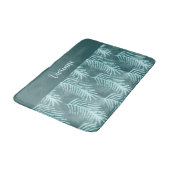 Turkoois Boho Waterverf Tropische Blad Monogram Badmat (Gekanteld)
